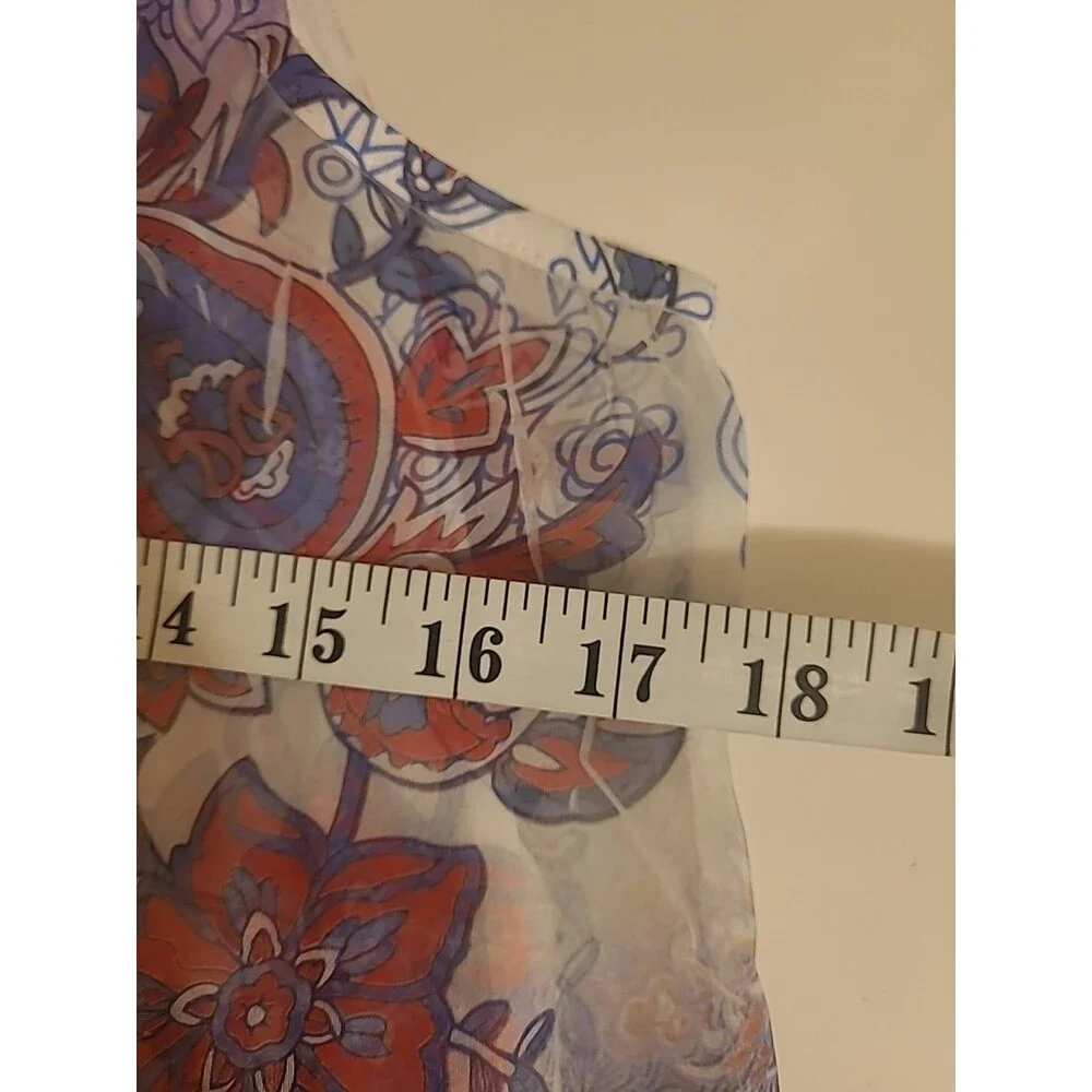 ONE WORLD Floral Paisly Top Size Small Sleeveless Lace Crochet Orange Blue - Picture 7 of 8